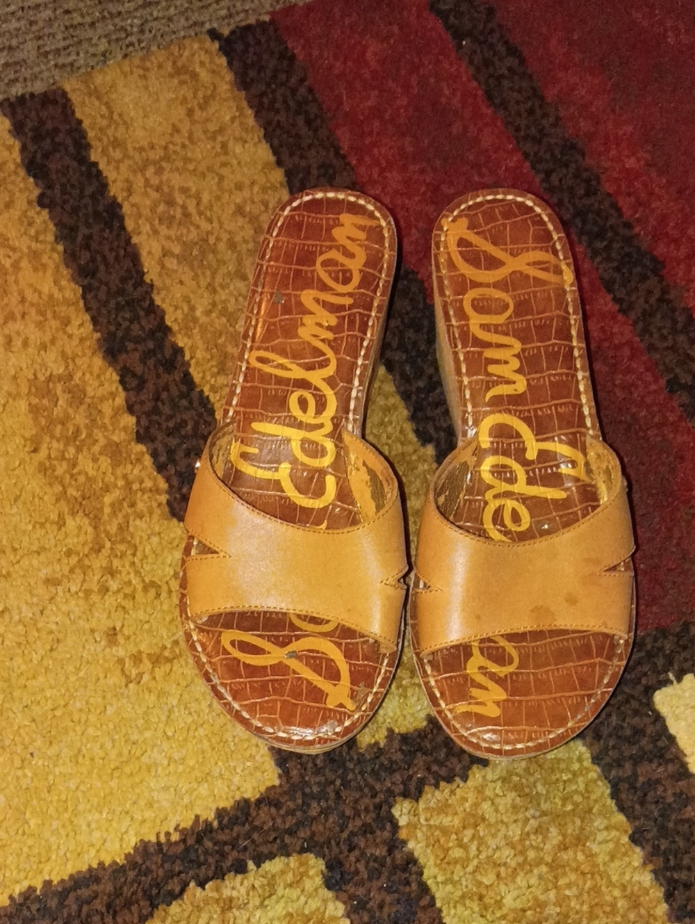 Sam Edelman Tan Slide Sandals with Croc-Print Footbed Size 8.5